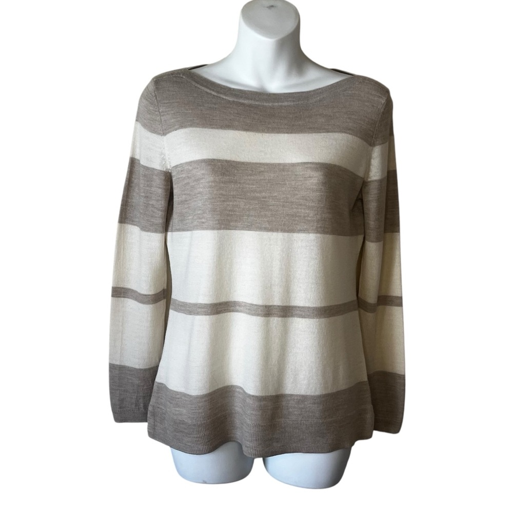 Talbots Merino Wool Striped Beige And Cream Sweater Size S